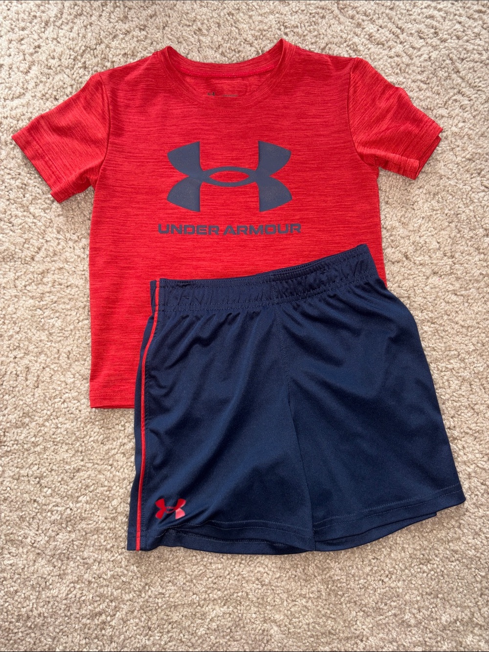 Under Armour Boys Red Tee with Navy Logo
